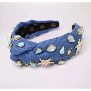 SCHWAB Crystal Headband - DENIM Headband - Knot Headband + Crystals - SEA BLUE